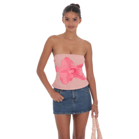 Mesh Floral Ruched Tube Top