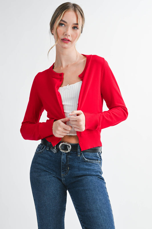 Ribbed Button-Up Knit Cardigan