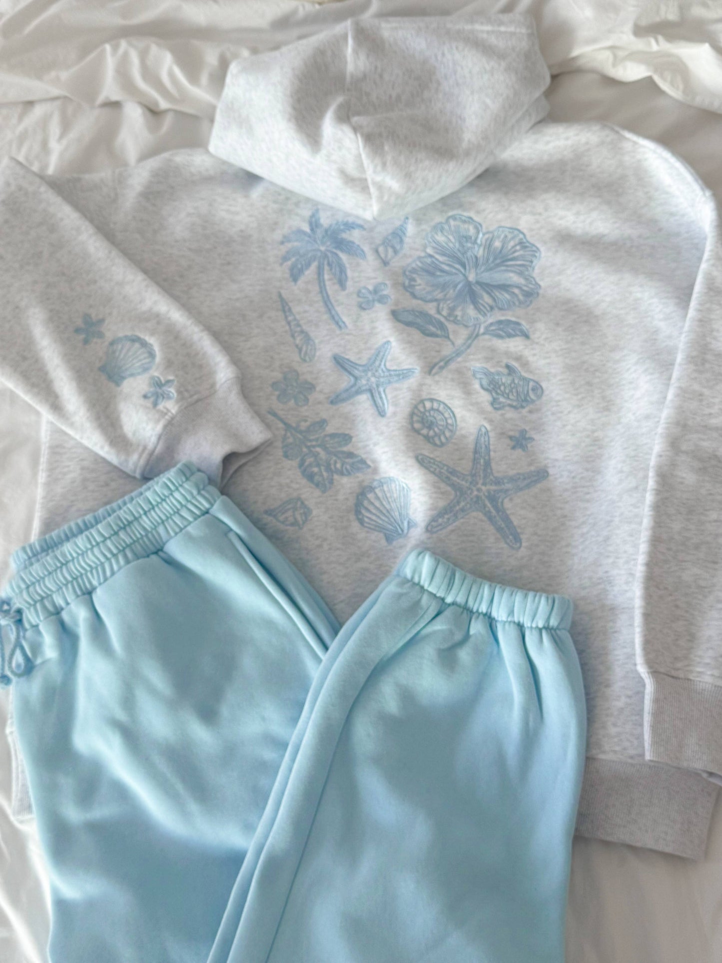 Pearl Grey Tropical Embroider Hoodie
