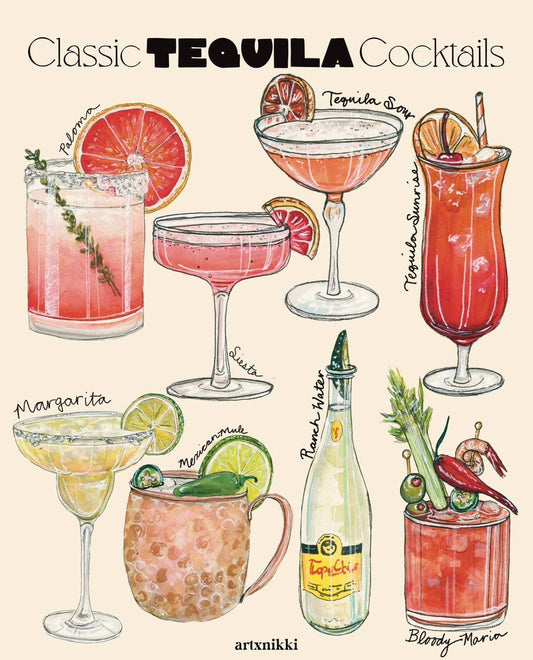 Classic Tequila Cocktails Chart Art Print