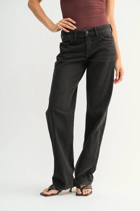 Black Low Rise Relaxed Straight Leg
