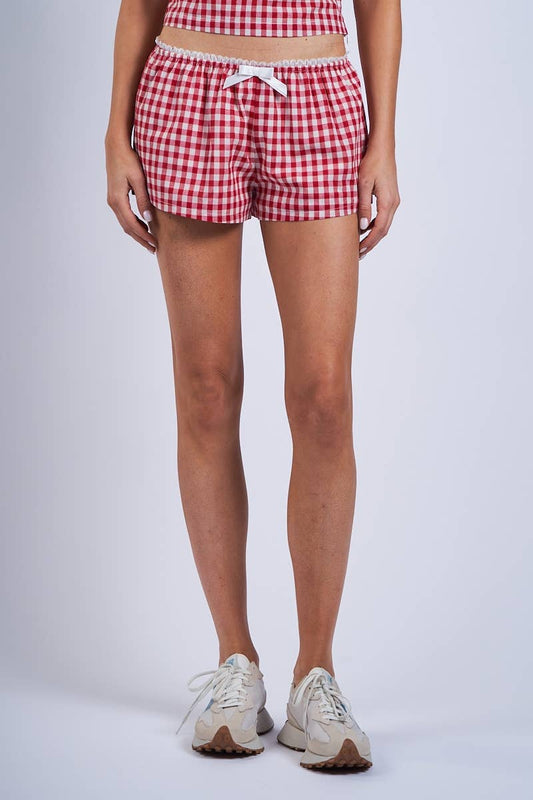 Gingham Checker Lace Ribbon Micro Shorts