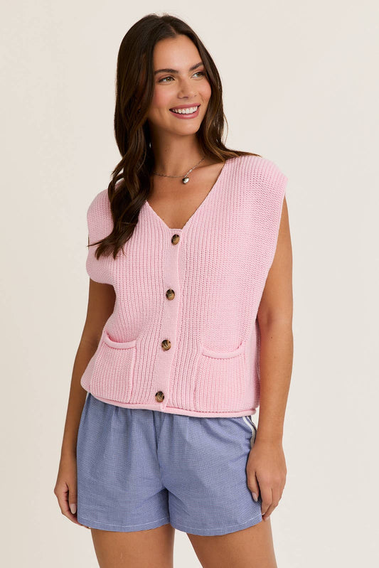 Pink Button Knit Sweater Vest