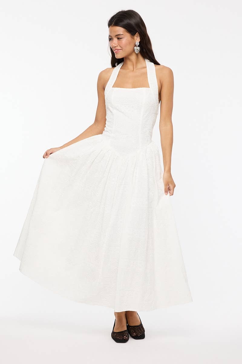 Bohemian Style White Halter Dress
