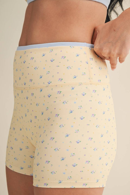 Ditsy Print Contrast Binding Biker Shorts