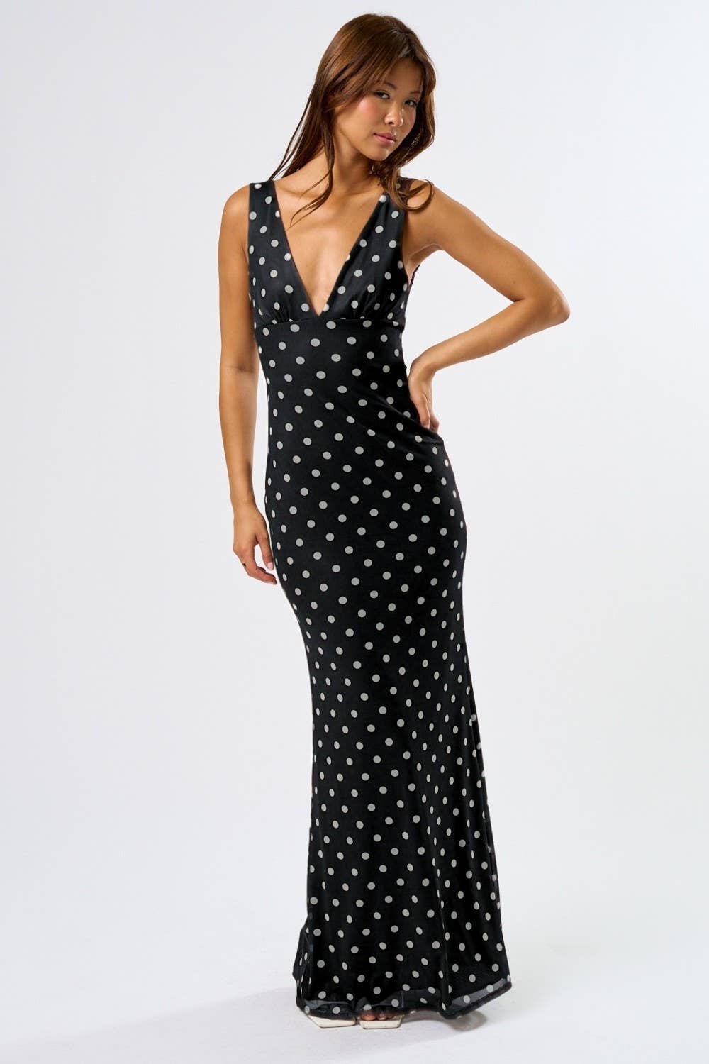 Chic Mesh Polka Dot Maxi Dress