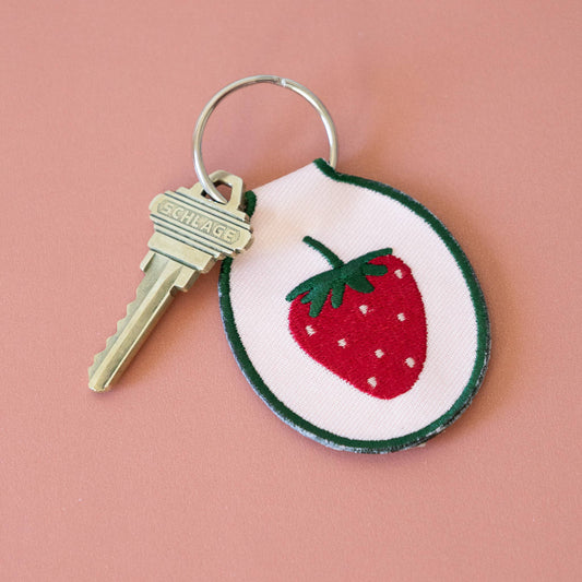 Strawberry Embroidered Keychain | fruit, summer, cute, food