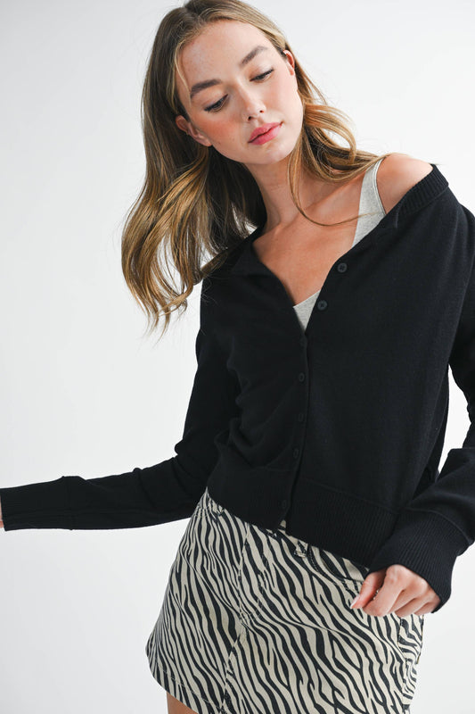 Ribbed Button-Up Knit Cardigan