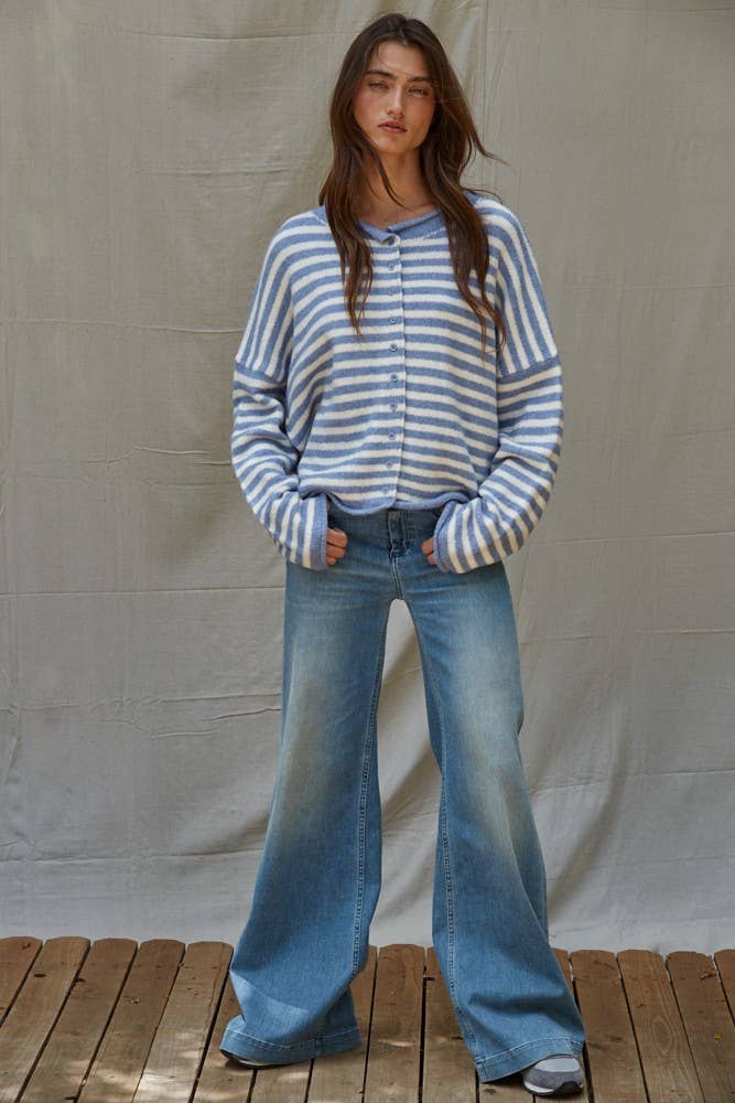 Knit Sweater Striped Button Down Cardigan