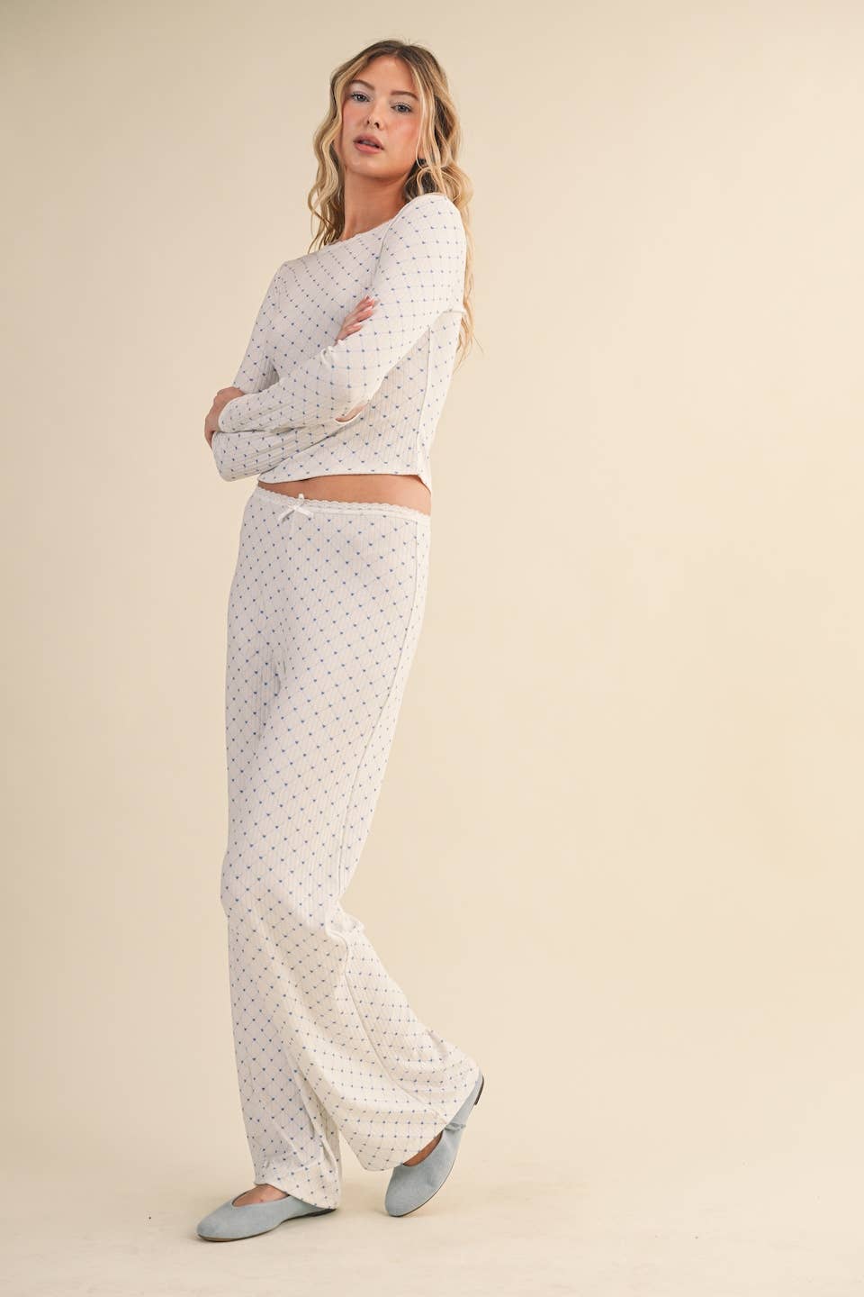 Heart Print Pointelle Lounge Bottoms