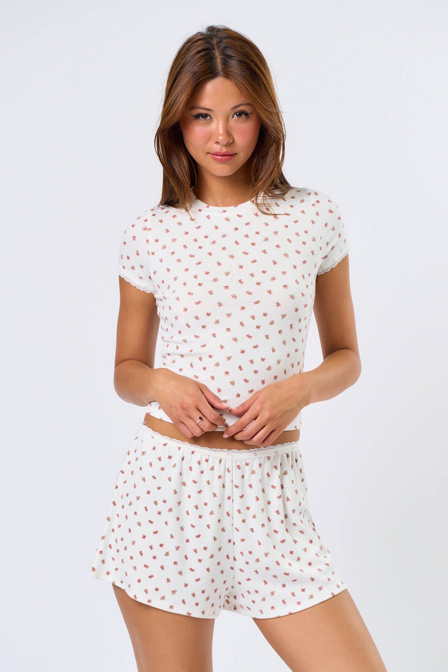 Pointelle Ditsy Short Sleeve Top