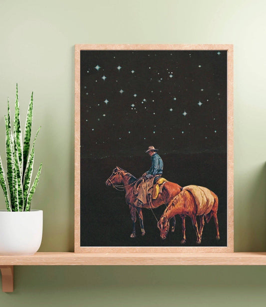Midnight Cowboy Collage Print, Western Decor, Cowboy Print