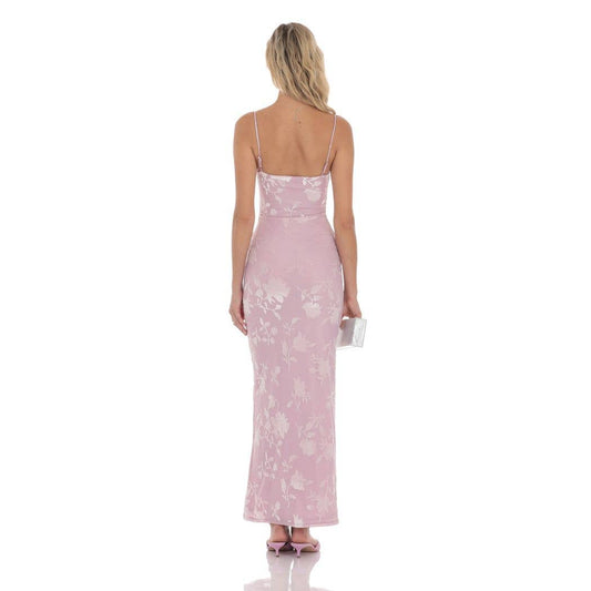 Velvet Floral Cowl Neck Maxi Dress in Lilac