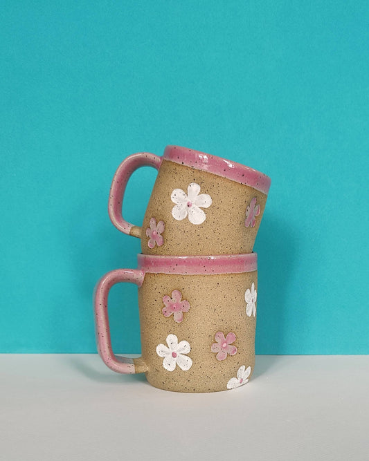Primrose Pink Floral Ceramic Mug: 12oz