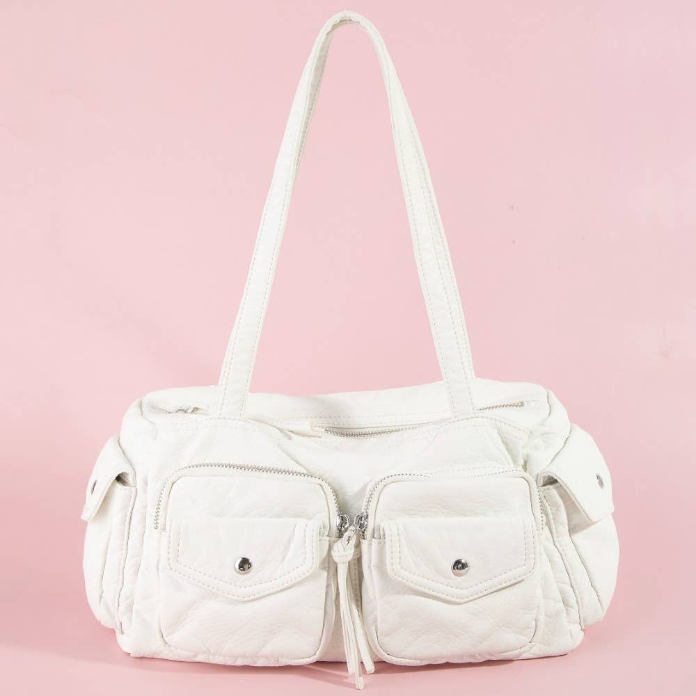 Multi Pocket Textured Leather Shoulder Bag