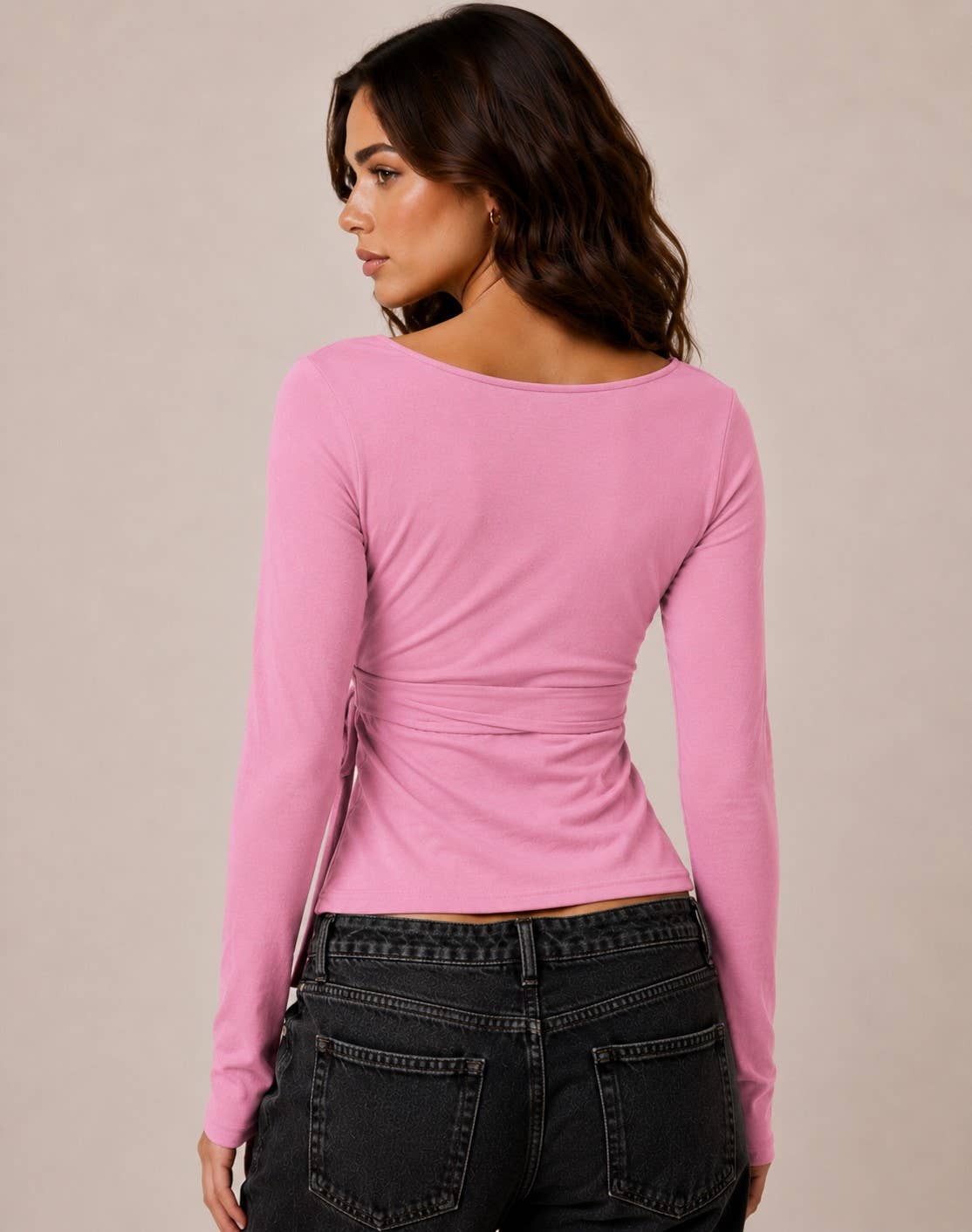 WRAP PLUNGE LONG SLEEVE TOP