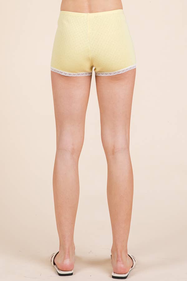 Pointelle W/Lace Mini Shorts