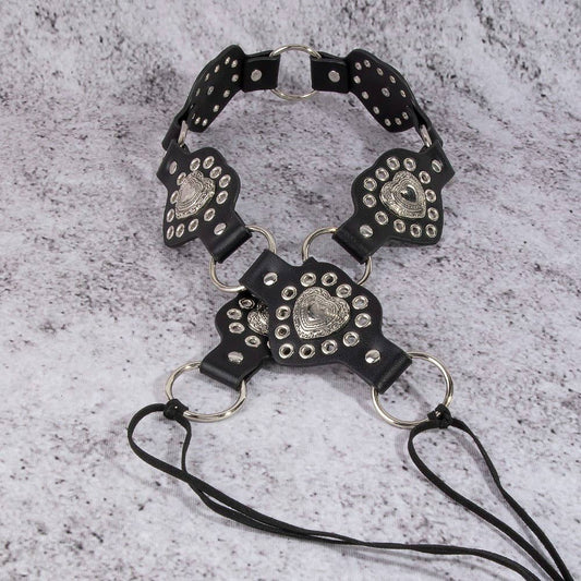 Intricate Heart Faux Leather Panels Chain Belt
