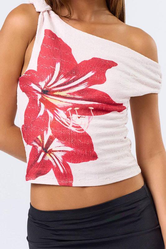 Knot Off Shoulder Top with Floral Print
