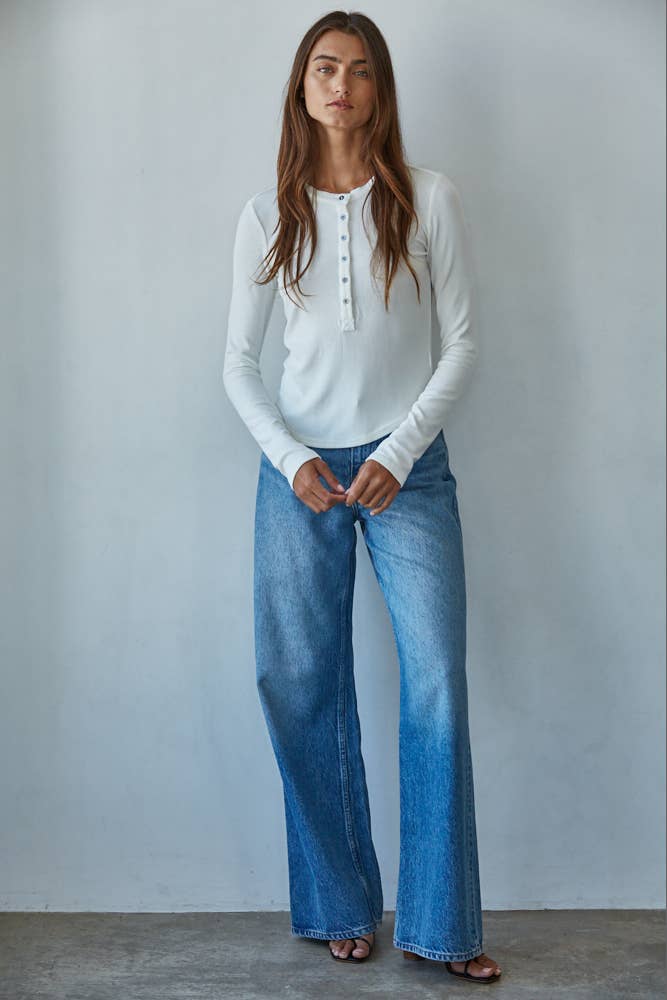 Long Sleeve Half Button Up Top