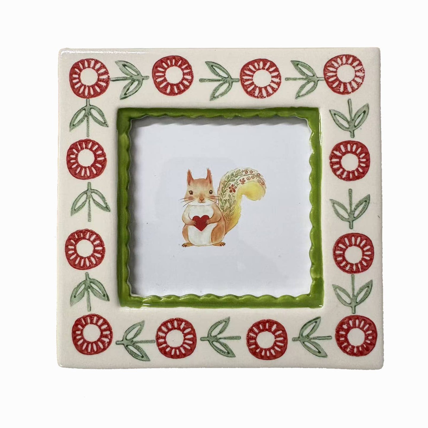 Hand-painted Ceramic Photo Frame, Green Flower