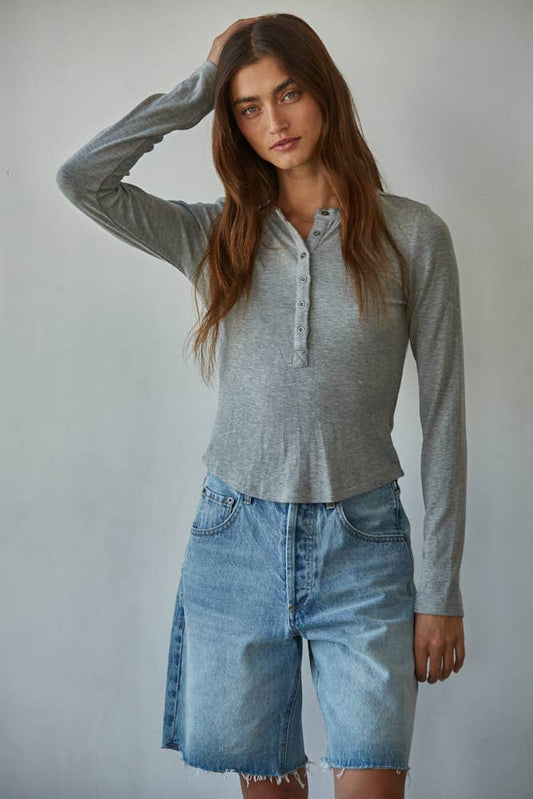 Long Sleeve Half Button Up Top