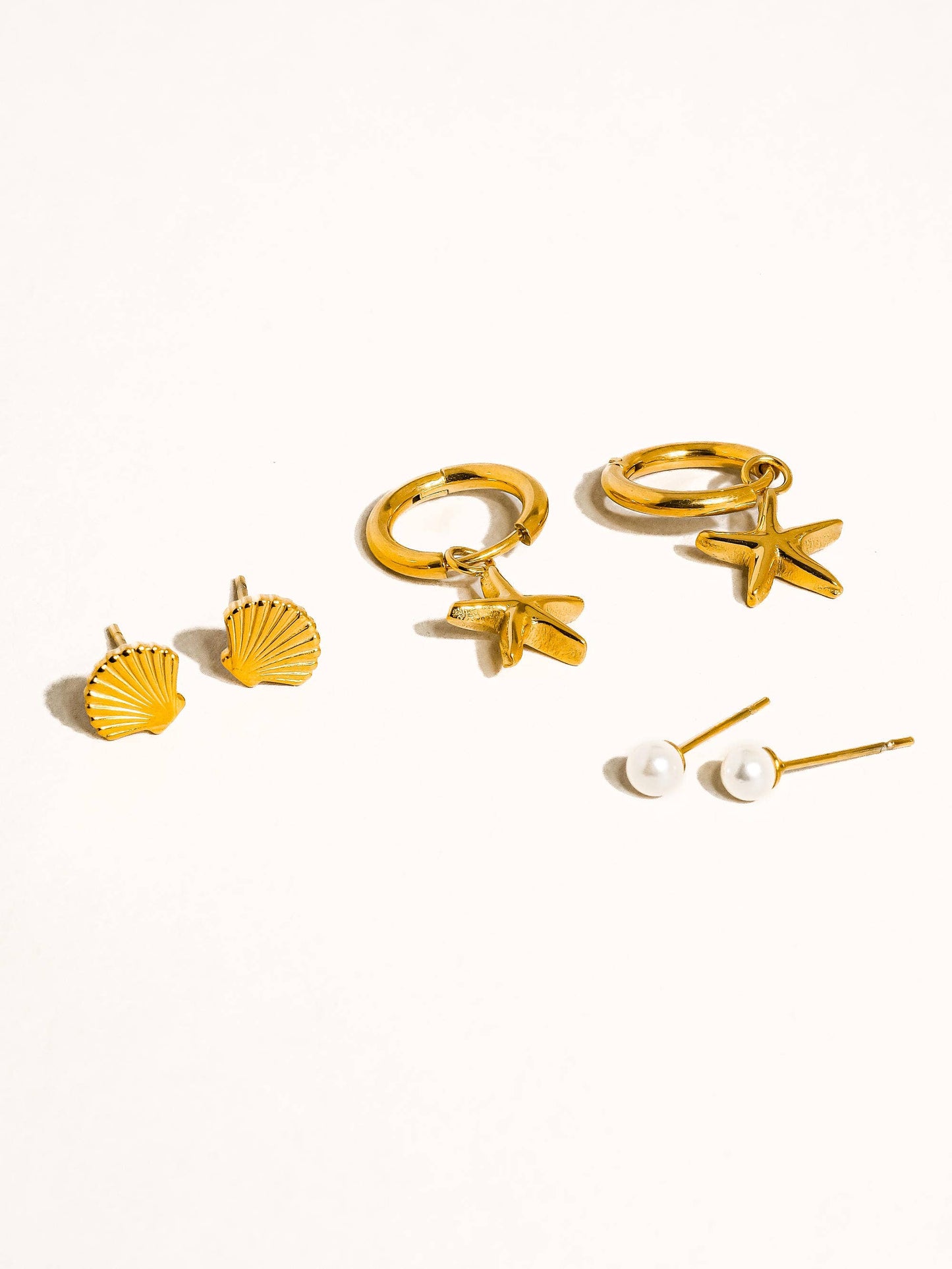 Cécile 18K Gold Non-Tarnish Star, Shell, Pearl Earring