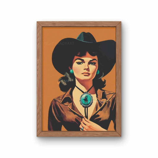 Retro Bolo Tie Cowgirl Art Print, Modern Western Wall Decor