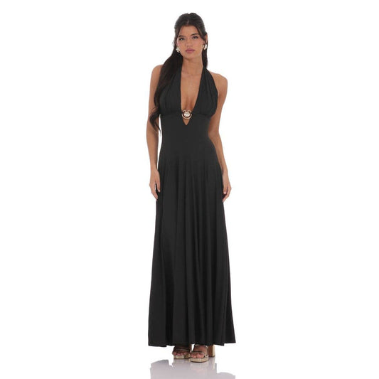 Shell Embellished Plunge Neck Maxi Dress