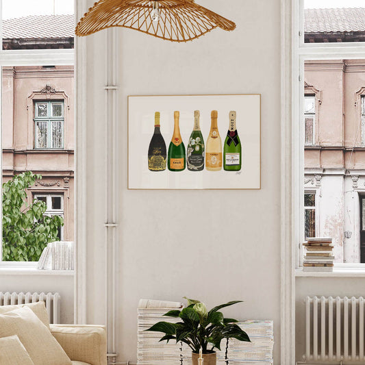 Champagne Bottles Illustration - Art Print
