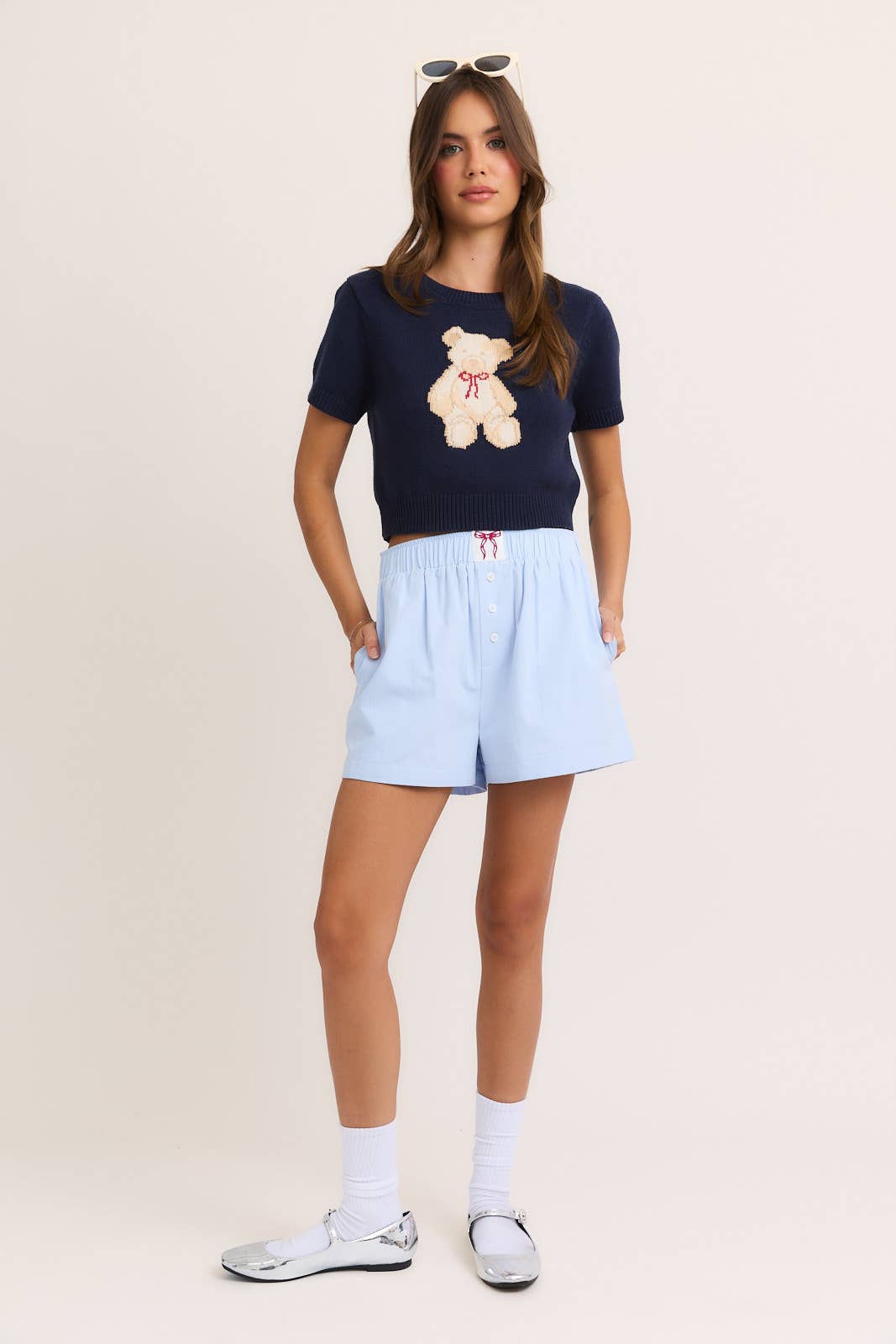 High Waisted Boxy Bow Shorts