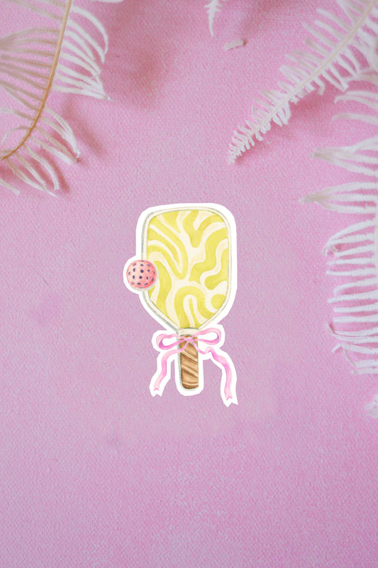 Pickle ball paddle with bow vinyl sticker decal