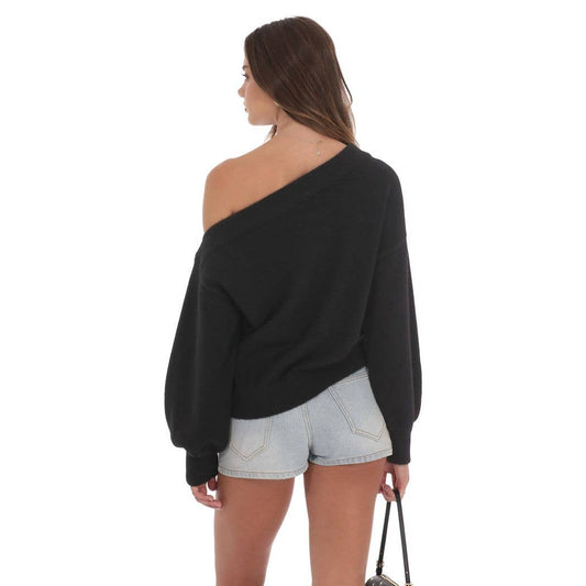 Off Shoulder Knitted Jumper in Black