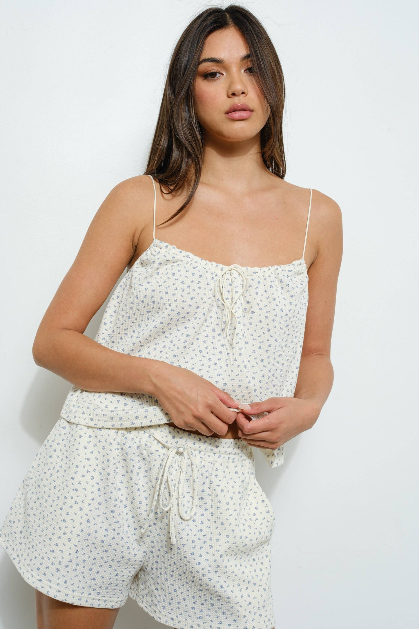 Flower Waffle Print Top