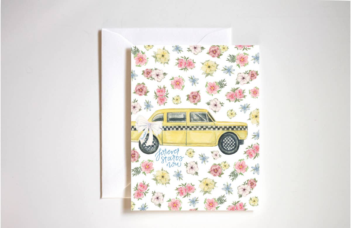 Forever starts now wedding vintage taxi card