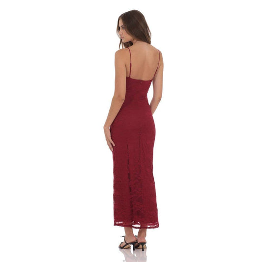 Lace Contour Maxi Dress in Red