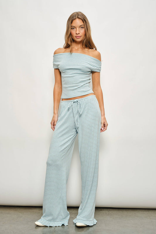 DEVIN STRIPED LOUNGE PANTS WITH RUFFLE