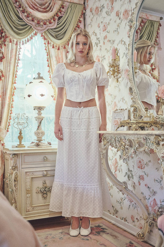 Cottage Core White Maxi Skirt