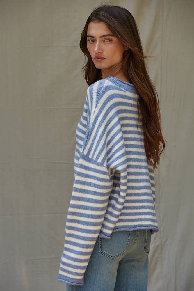 Knit Sweater Striped Button Down Cardigan