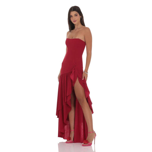 Fishtail Strapless Corset Maxi Dress in Wine