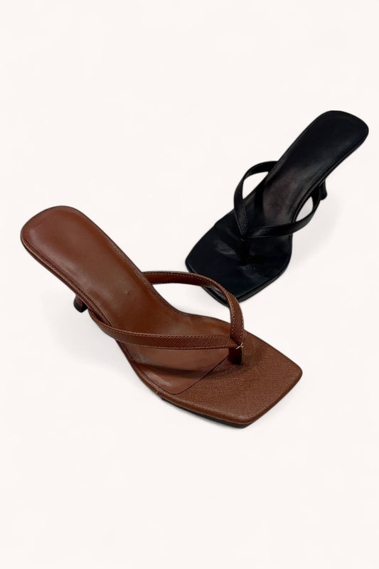 Square Toe Thong Strap Kitten Heel
