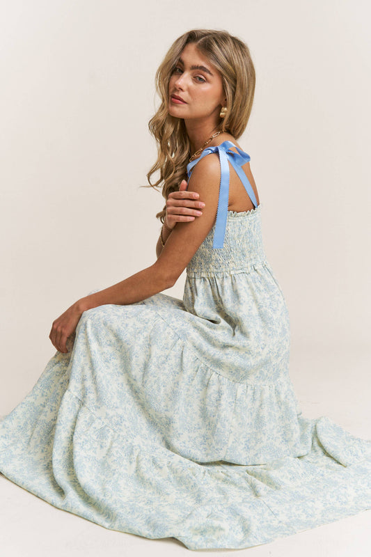 Empire Neck Line Floral Tiered Maxi Dress