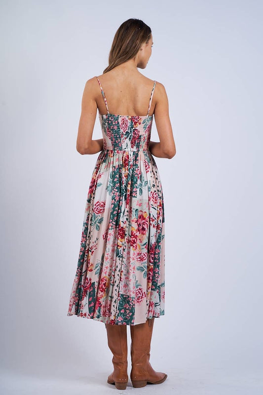 Floral Sleeveless Smocked Midi Dress