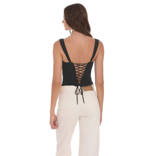 Two-Toned Detailed Corset Top in Black