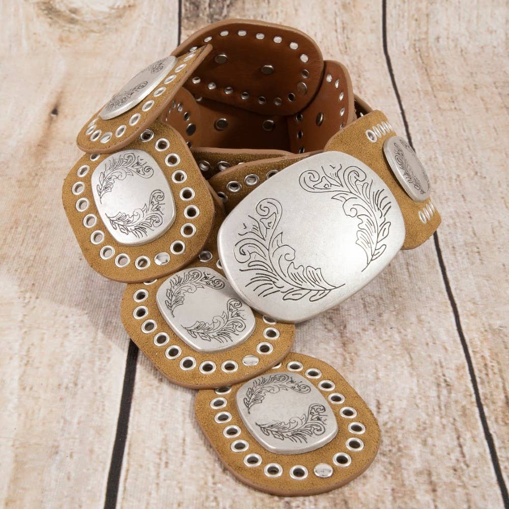 Western Rectangle Concho Vegan Leather Belt