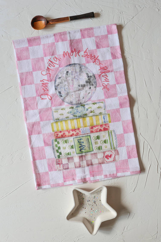 Dear Santa, more books please disco cotton tea towel