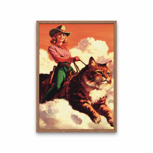 Cowgirl Cat Art Print, Retro Western Wall Decor, Meowdy Art