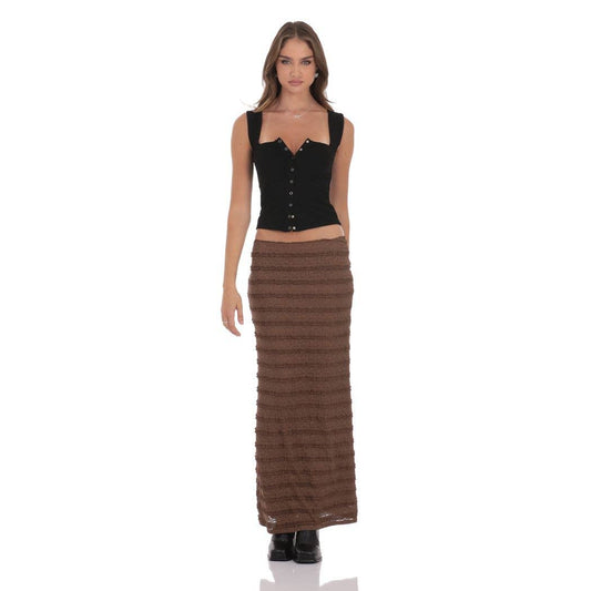 Ruffle Lace Maxi Skirt in Brown