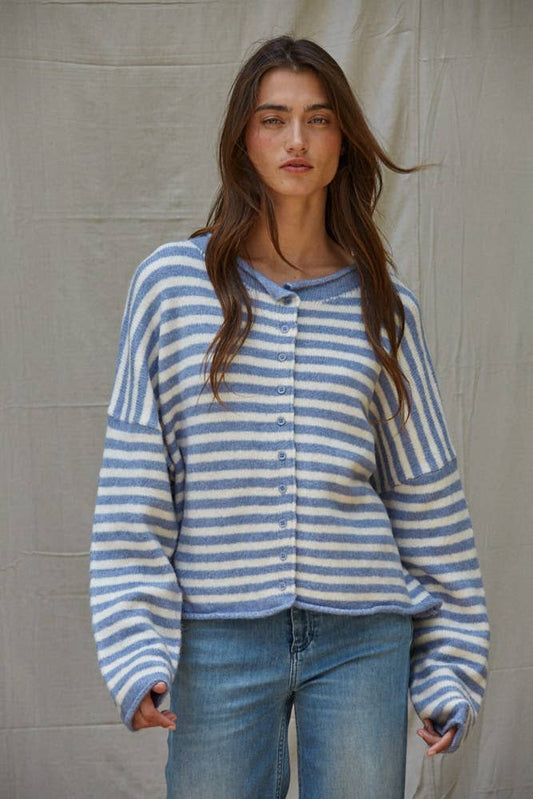 Knit Sweater Striped Button Down Cardigan