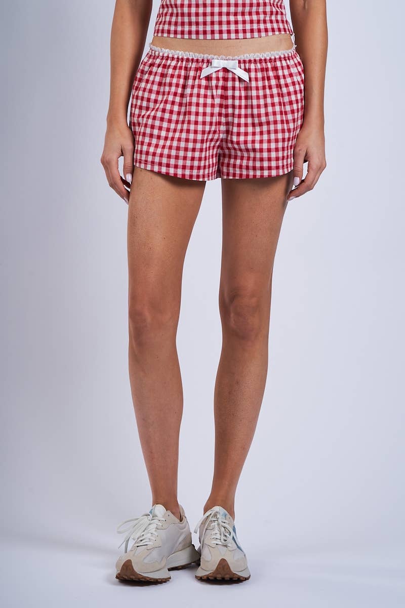 Gingham Checker Lace Ribbon Micro Shorts